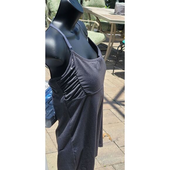 Zobra Athletic Tank Side Rouching Built-in Bra Adjustable Spaghetti Strap Charco - Picture 3 of 6